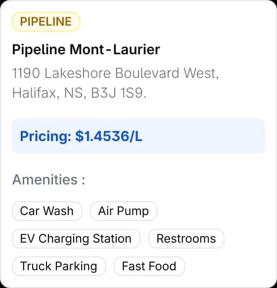 Fuel station details panel